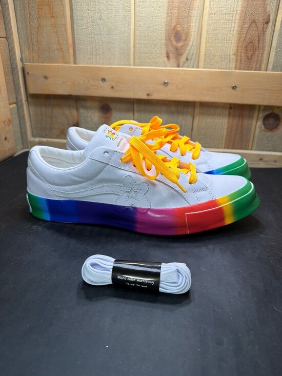 Converse x GOLF le FLEUR Shoes - Converse x GOLF le FLEUR One Star Rainbow White Leather Shoes Mens 11 Womens 13